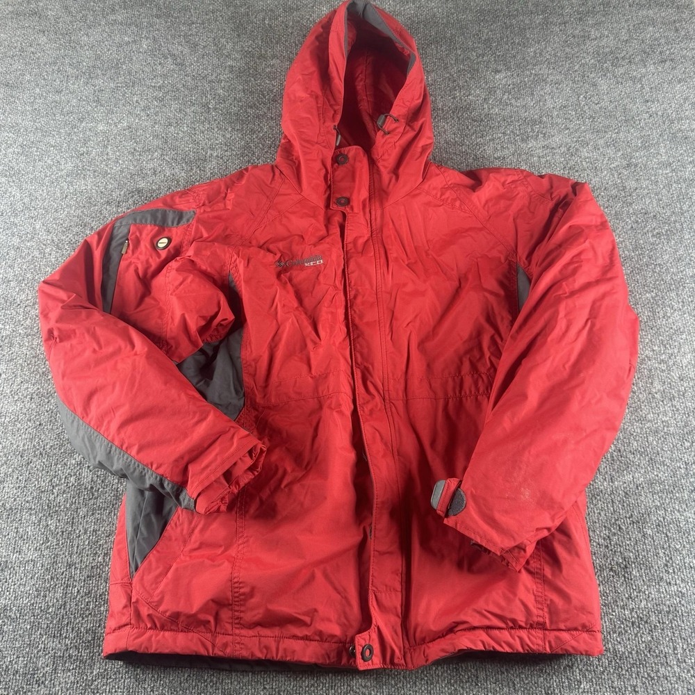 Columbia Parka Mens M Red Hooded Fleece Lined Insulated Winter Jacket SM 4039